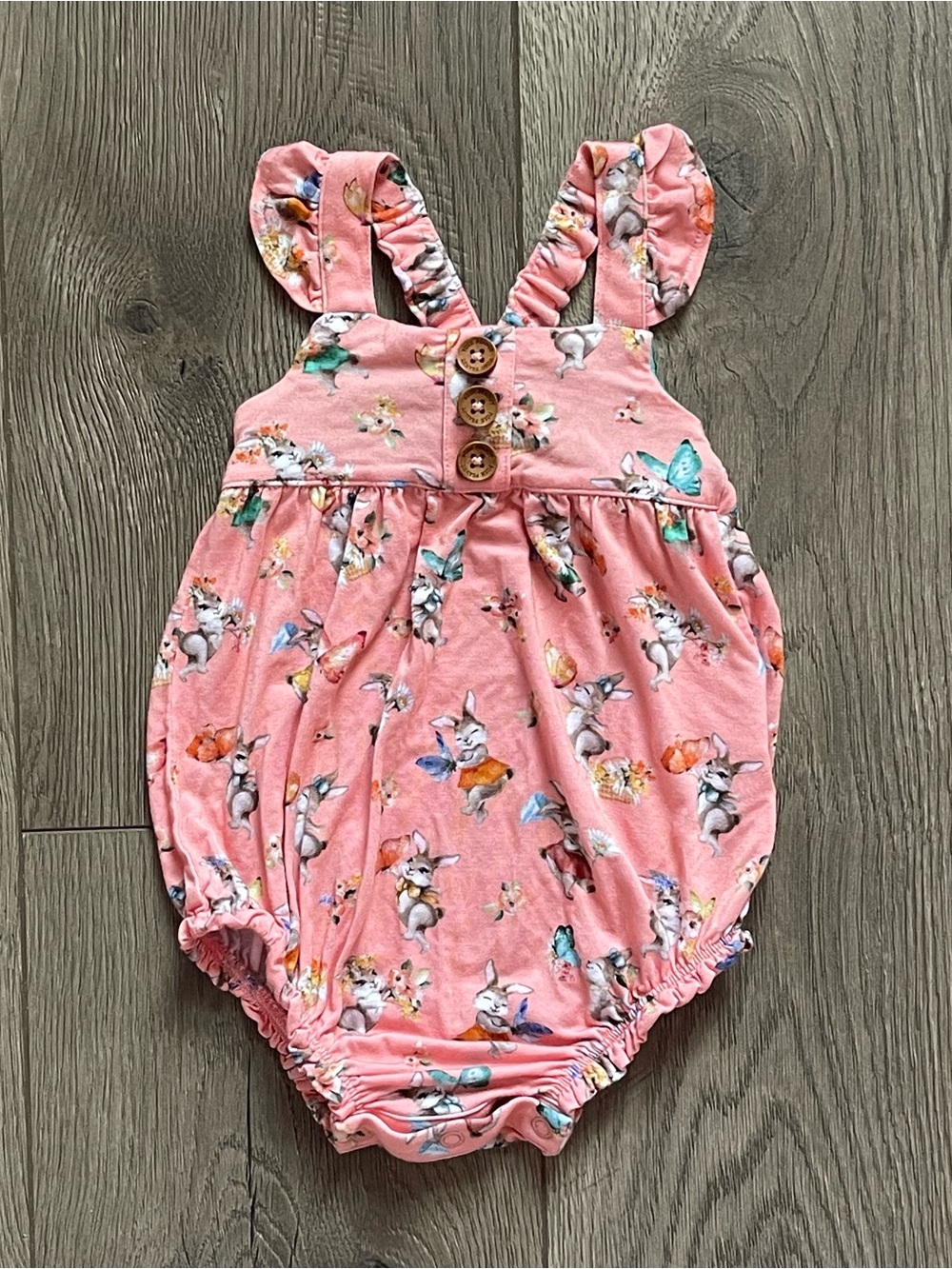 Posh Peanut Bunny Rabbits Betty Bamboo Ruffled 6-12m Baby Girl Bubble Romper